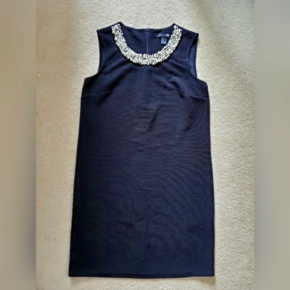 Forever 21 black stretch knit shift dress pearl metallic collar Small Audrey - Picture 7 of 12